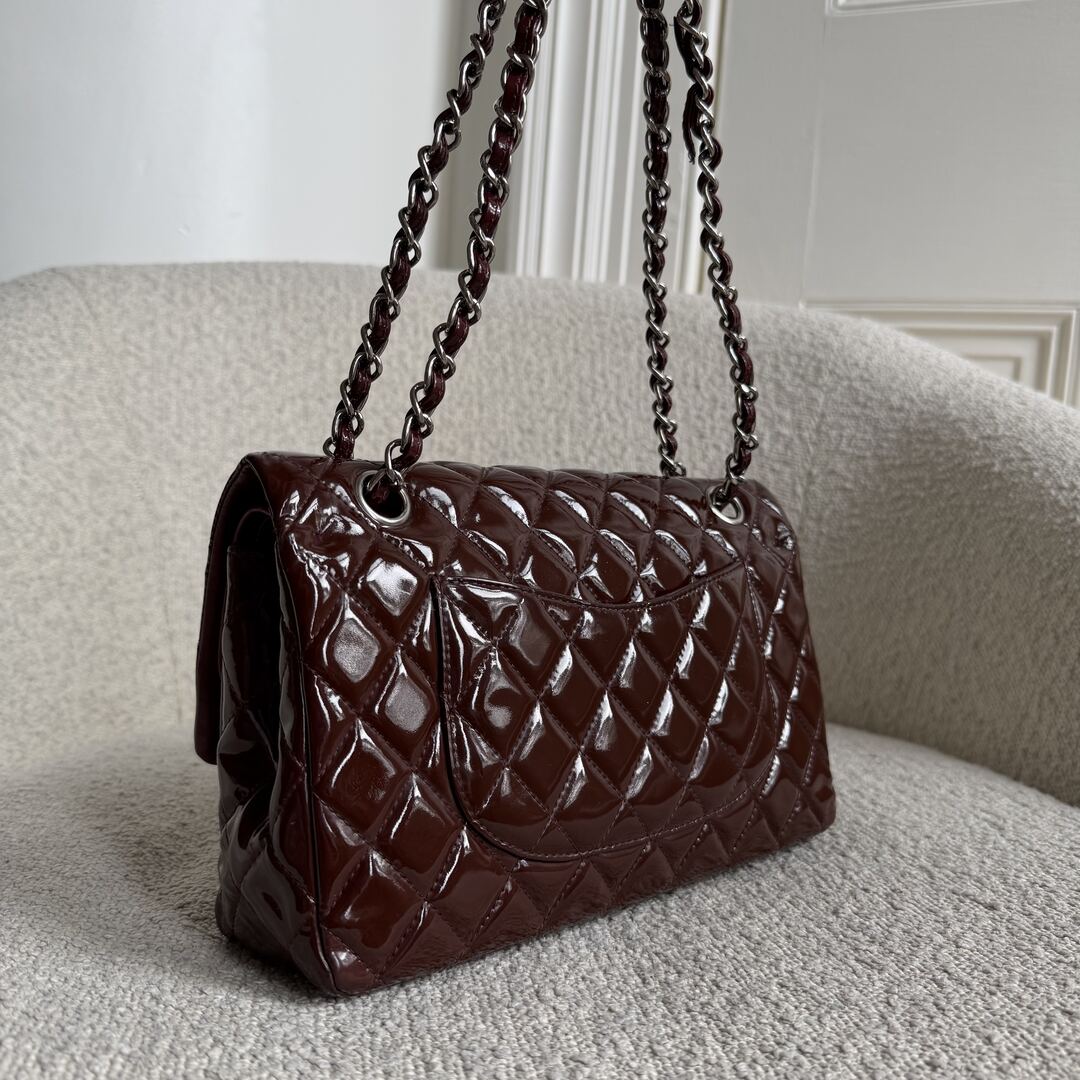 2010 Chanel Timeless Classic Patent Bordeaux Flap Shoulder Bag