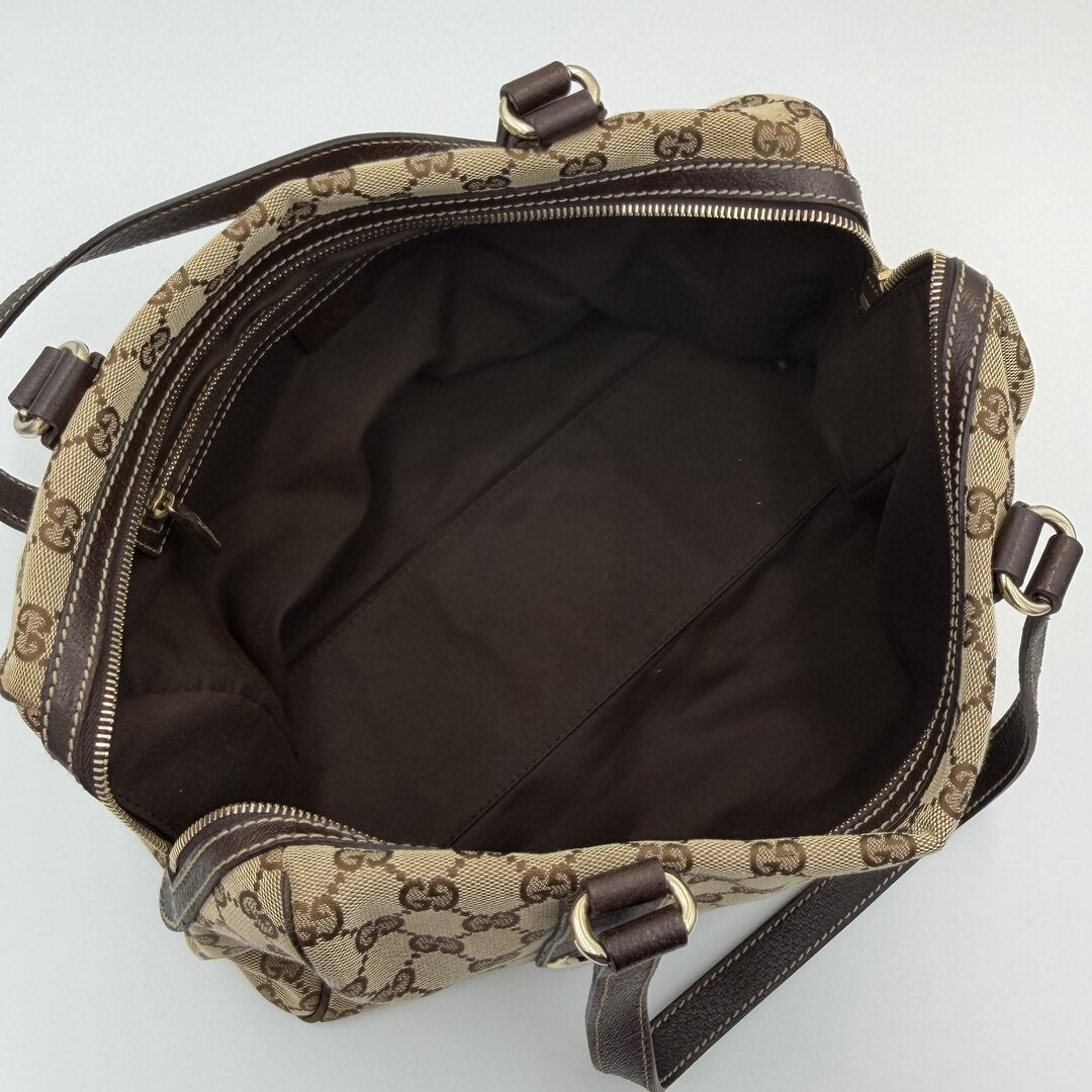 Gucci GG Canvas Charmy Boston Brown Shoulder Bag
