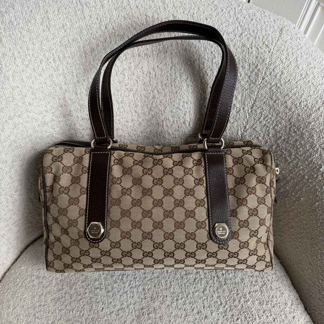 Gucci GG Canvas Charmy Boston Brown Shoulder Bag