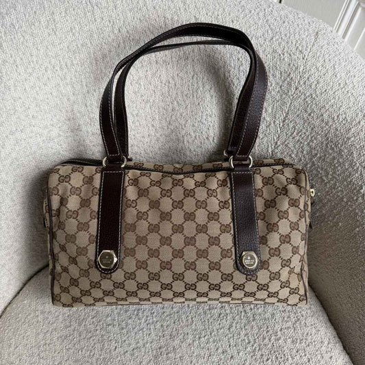 Gucci GG Canvas Charmy Boston Brown Shoulder Bag