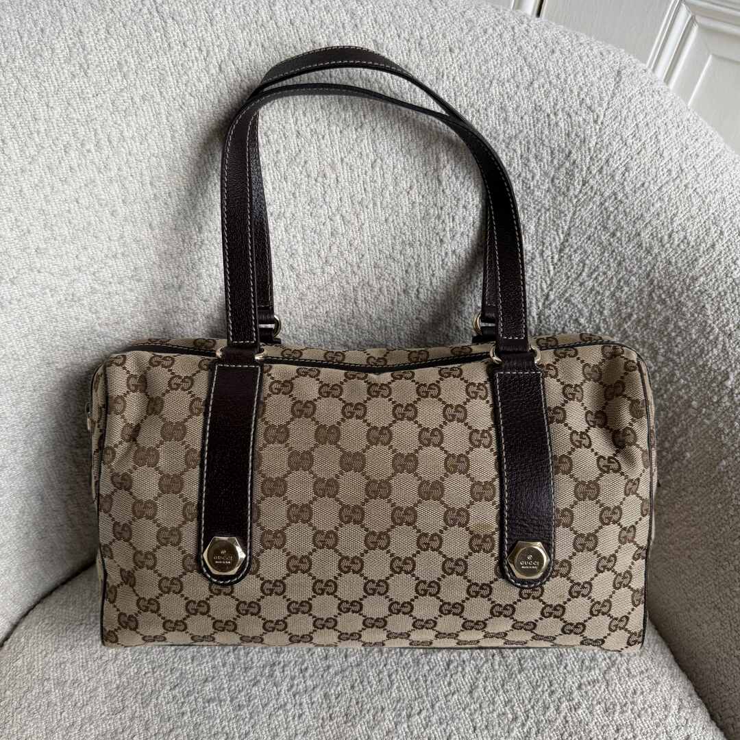 Gucci GG Canvas Charmy Boston Brown Shoulder Bag