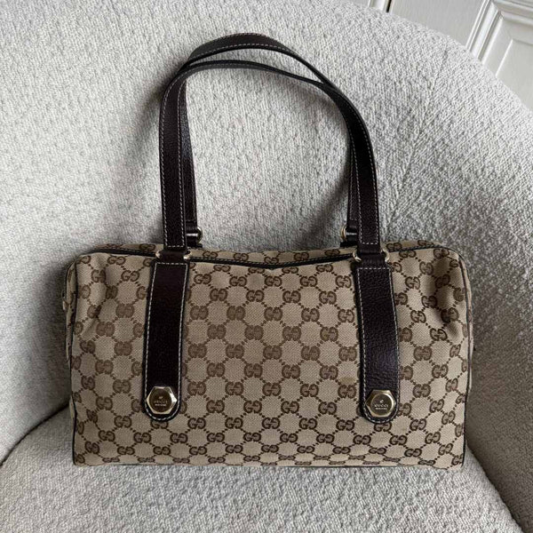 Gucci GG Canvas Charmy Boston Brown Shoulder Bag