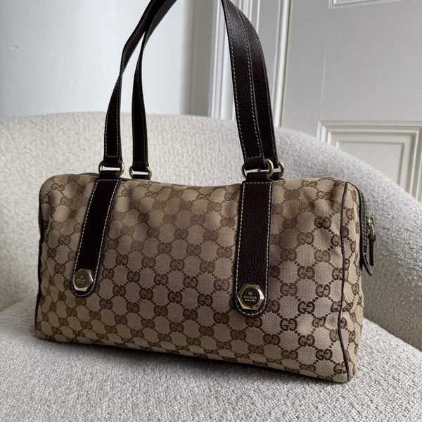 Gucci GG Canvas Charmy Boston Brown Shoulder Bag