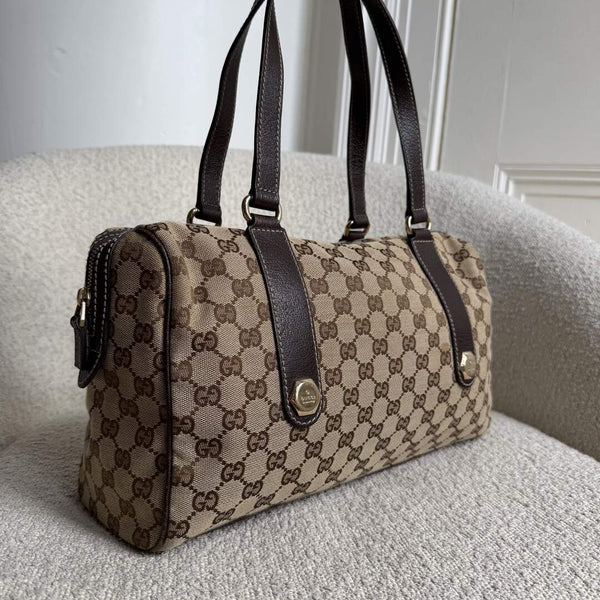 Gucci GG Canvas Charmy Boston Brown Shoulder Bag