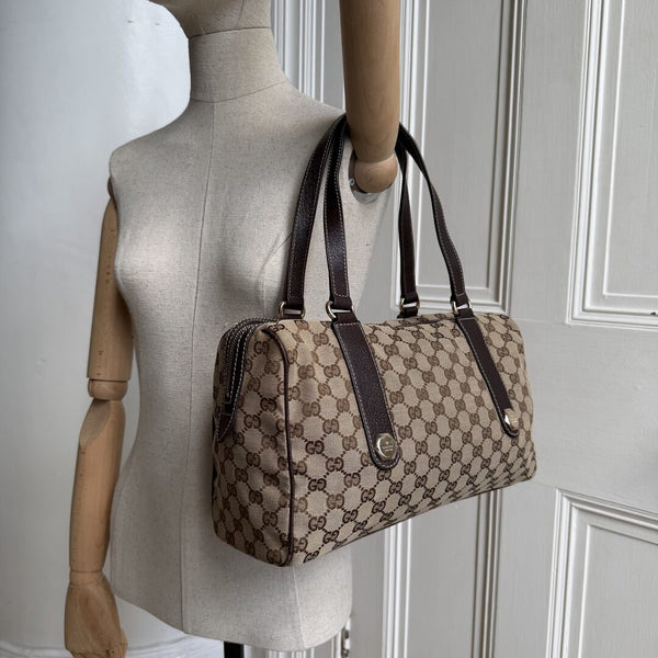 Gucci GG Canvas Charmy Boston Brown Shoulder Bag