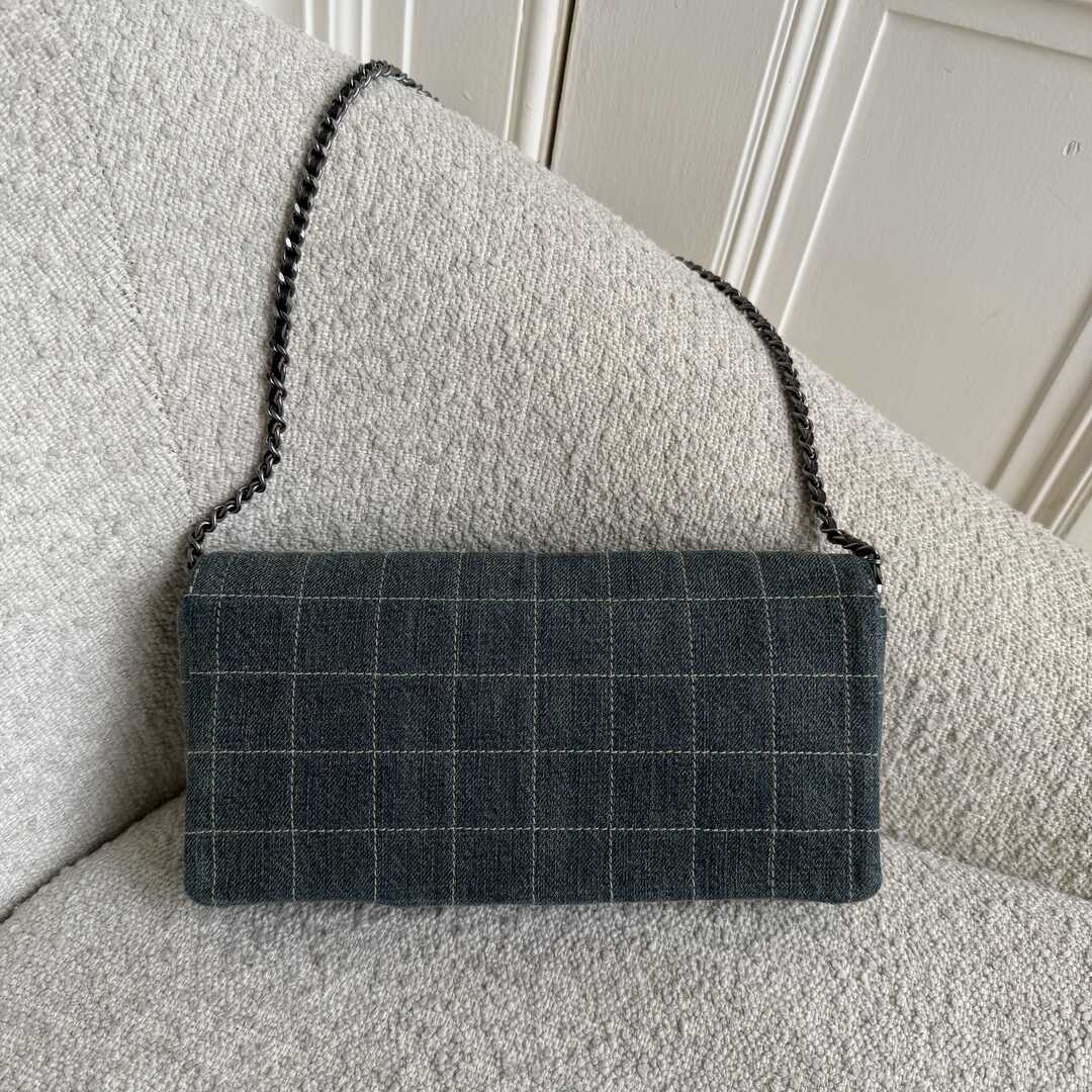 2000 Chanel Blue Denim Chocolate Bar Flap Mini Shoulder Bag
