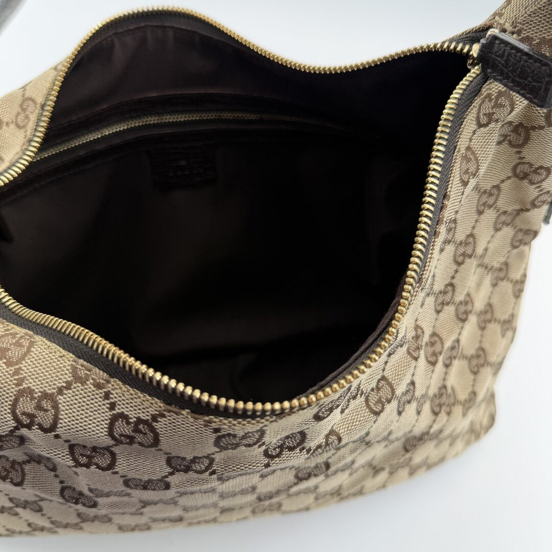 Gucci GG Canvas Horsebit Hobo Brown Shoulder Bag