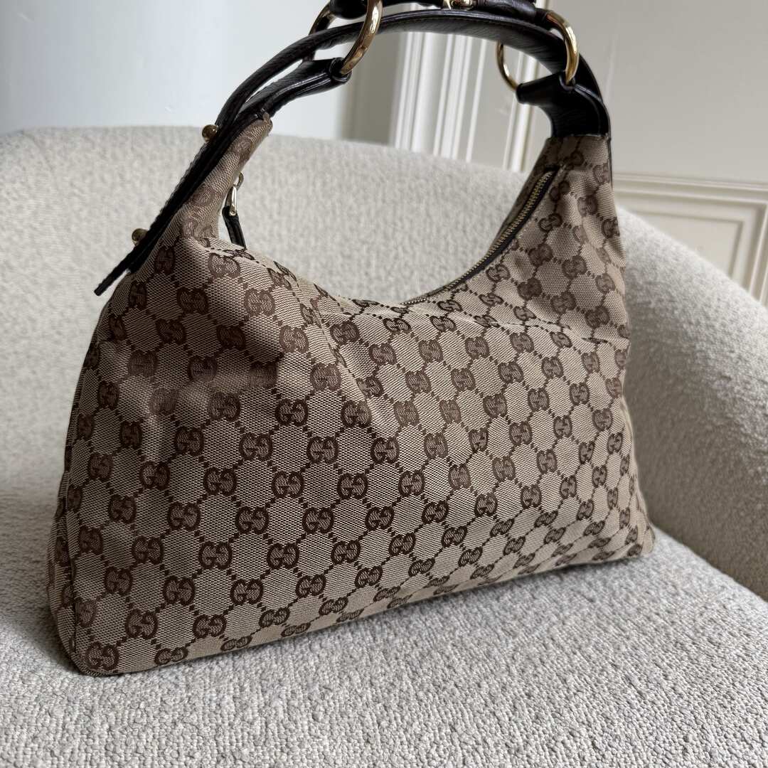 Gucci GG Canvas Horsebit Hobo Brown Shoulder Bag
