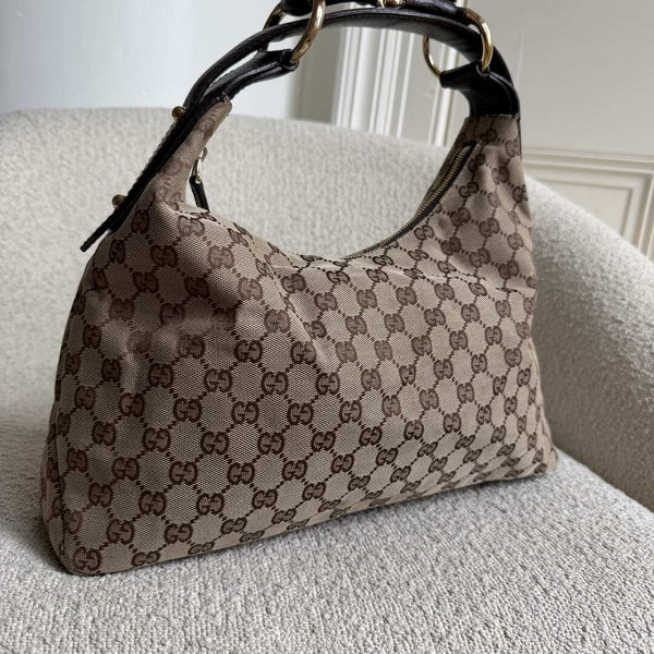 Gucci GG Canvas Horsebit Hobo Brown Shoulder Bag
