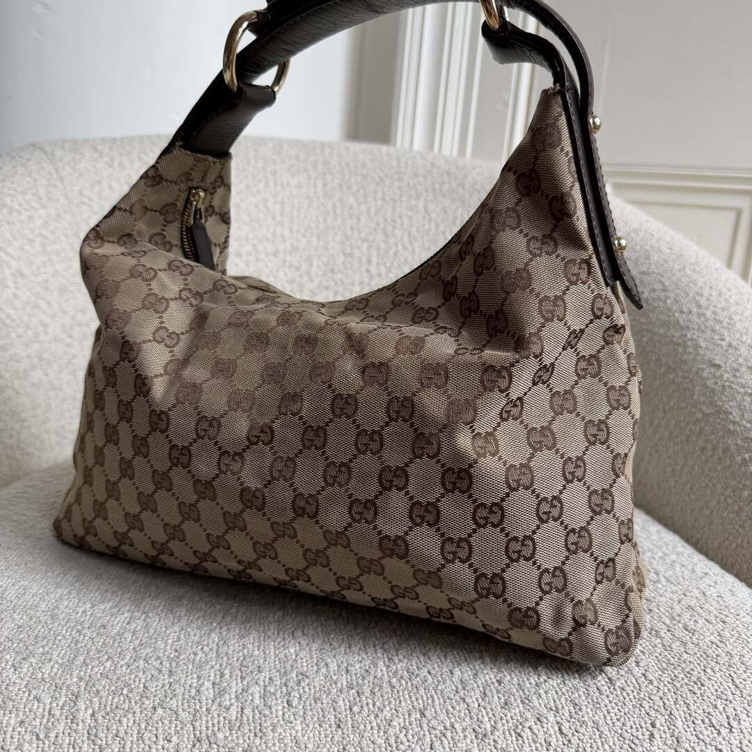 Gucci GG Canvas Horsebit Hobo Brown Shoulder Bag
