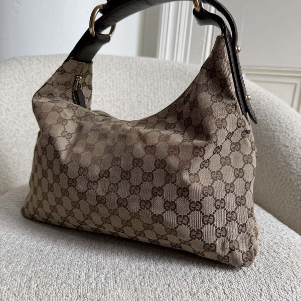 Gucci GG Canvas Horsebit Hobo Brown Shoulder Bag