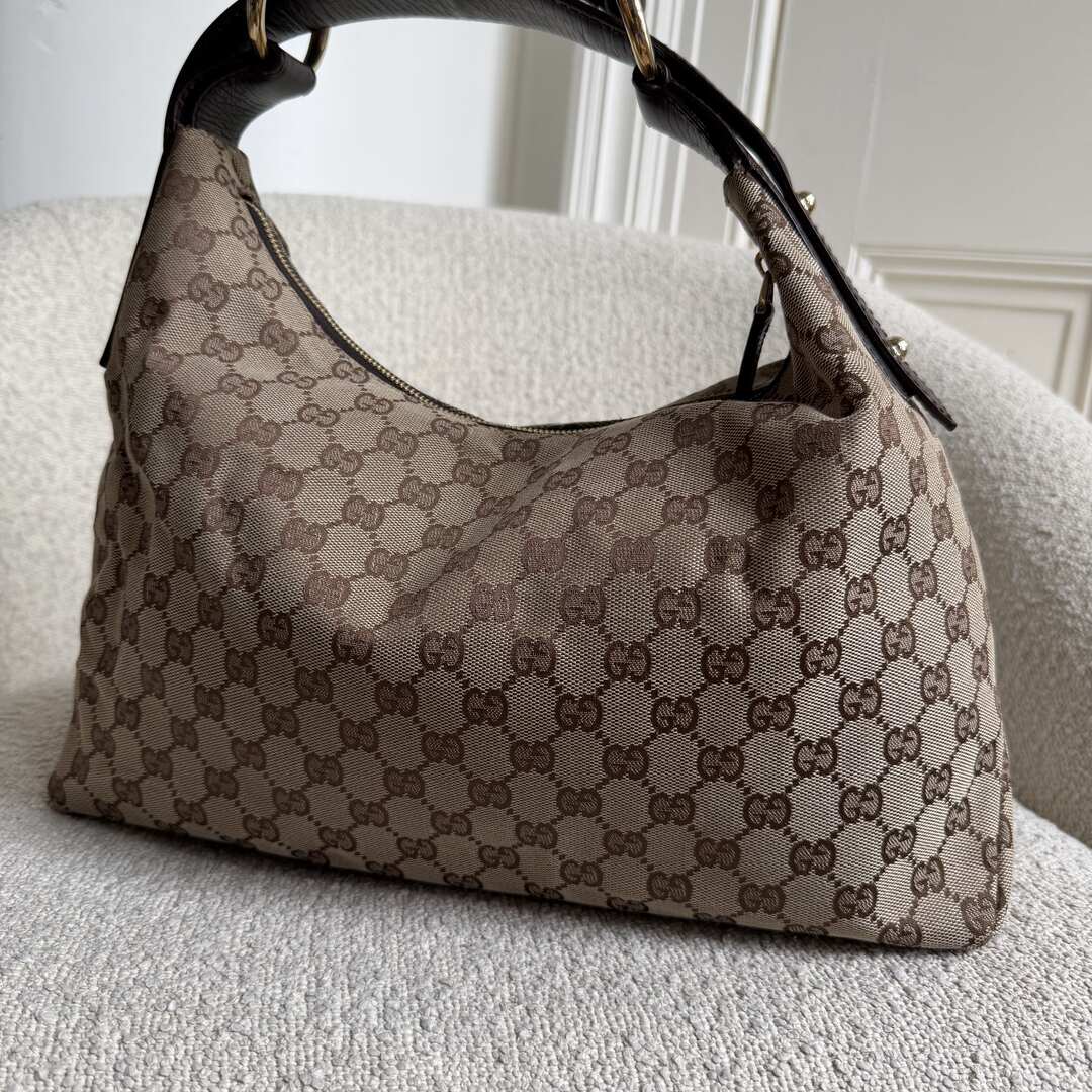 Gucci GG Canvas Horsebit Hobo Brown Shoulder Bag