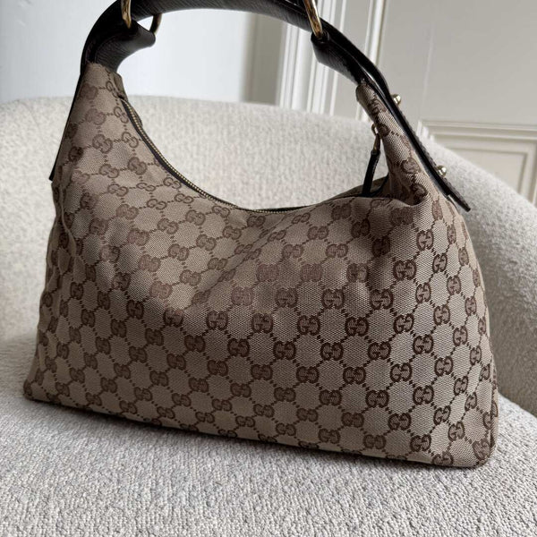 Gucci GG Canvas Horsebit Hobo Brown Shoulder Bag