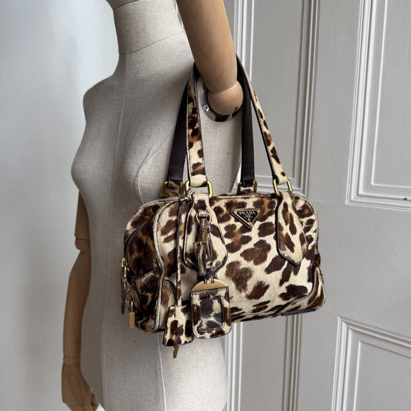 RARE Prada Leopard Print Calf Hair Shoulder Bag