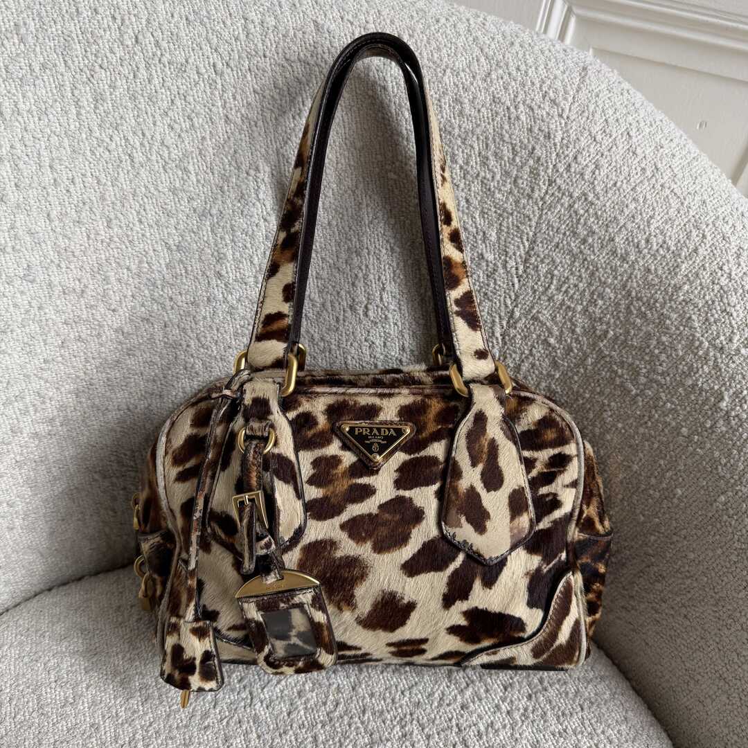 RARE Prada Leopard Print Calf Hair Shoulder Bag