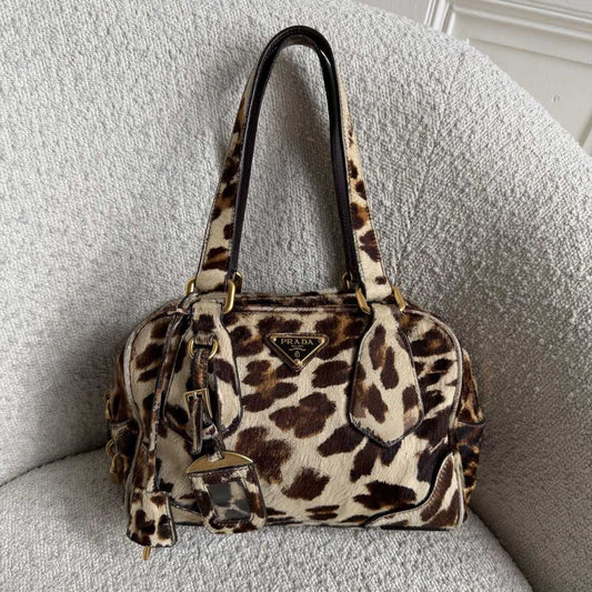 RARE Prada Leopard Print Calf Hair Shoulder Bag
