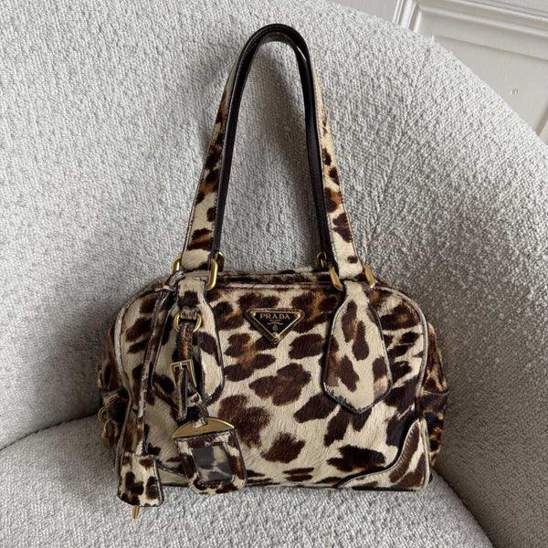 RARE Prada Leopard Print Calf Hair Shoulder Bag