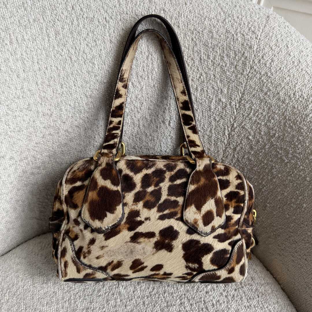 RARE Prada Leopard Print Calf Hair Shoulder Bag