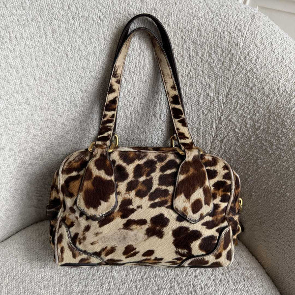 RARE Prada Leopard Print Calf Hair Shoulder Bag