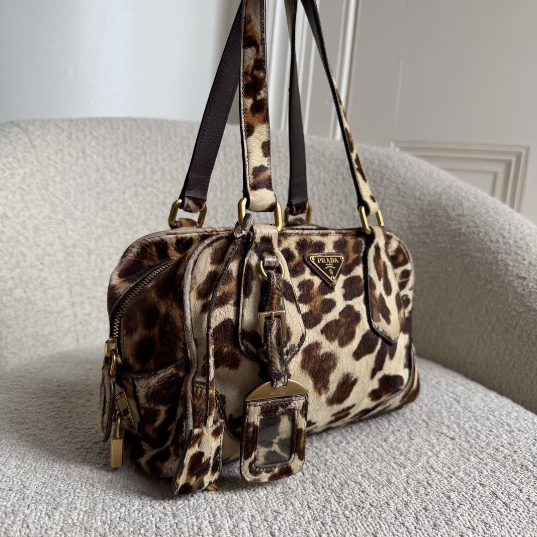 RARE Prada Leopard Print Calf Hair Shoulder Bag