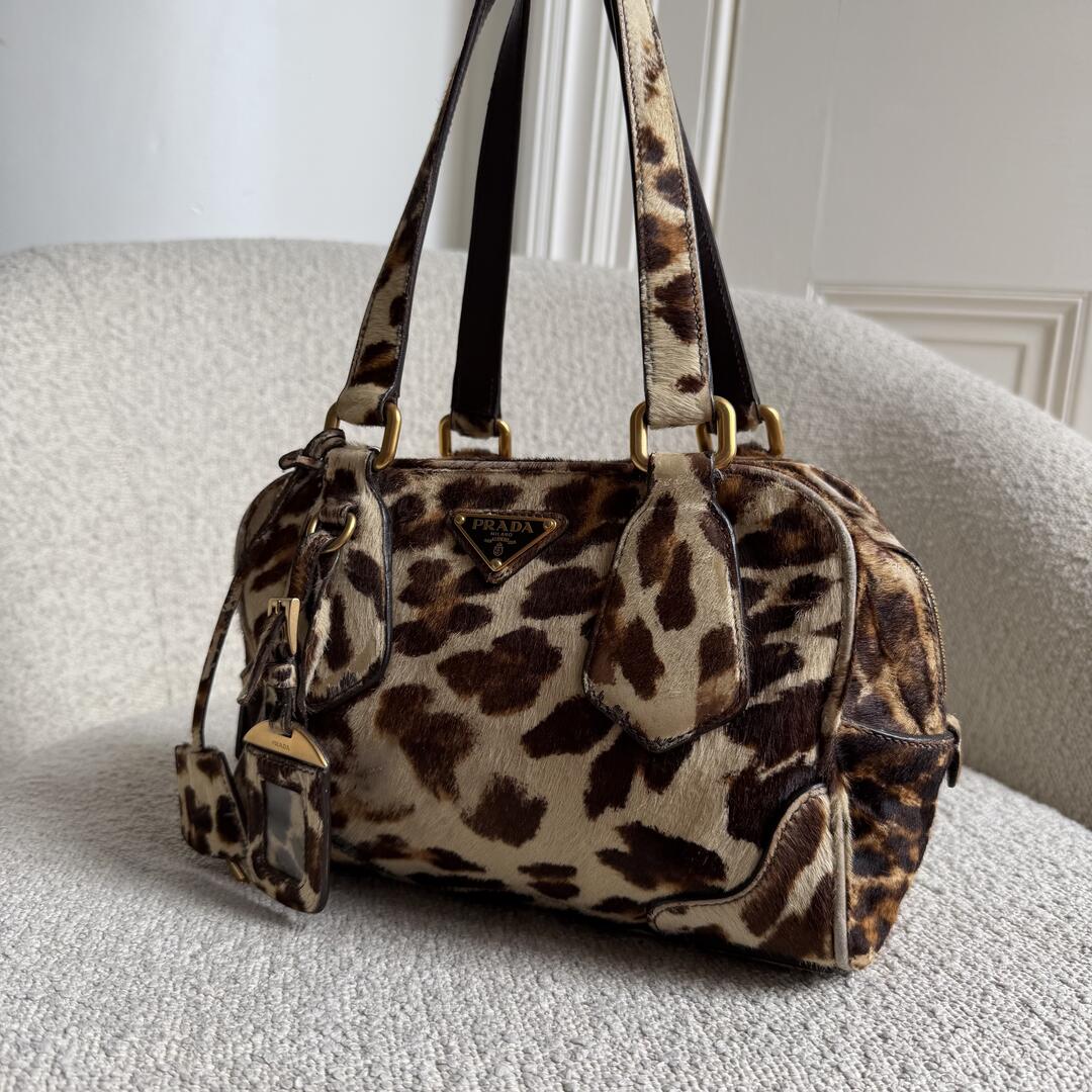 RARE Prada Leopard Print Calf Hair Shoulder Bag