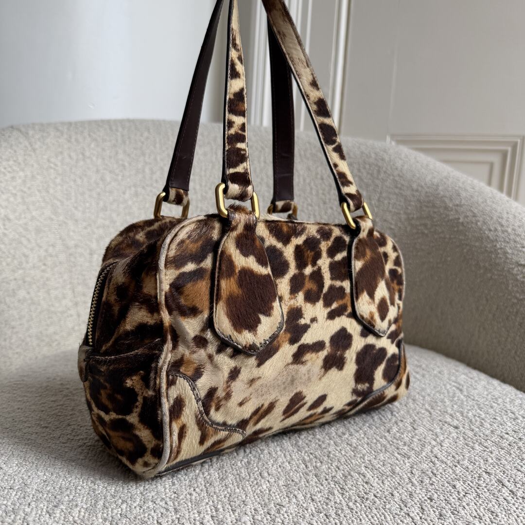 RARE Prada Leopard Print Calf Hair Shoulder Bag