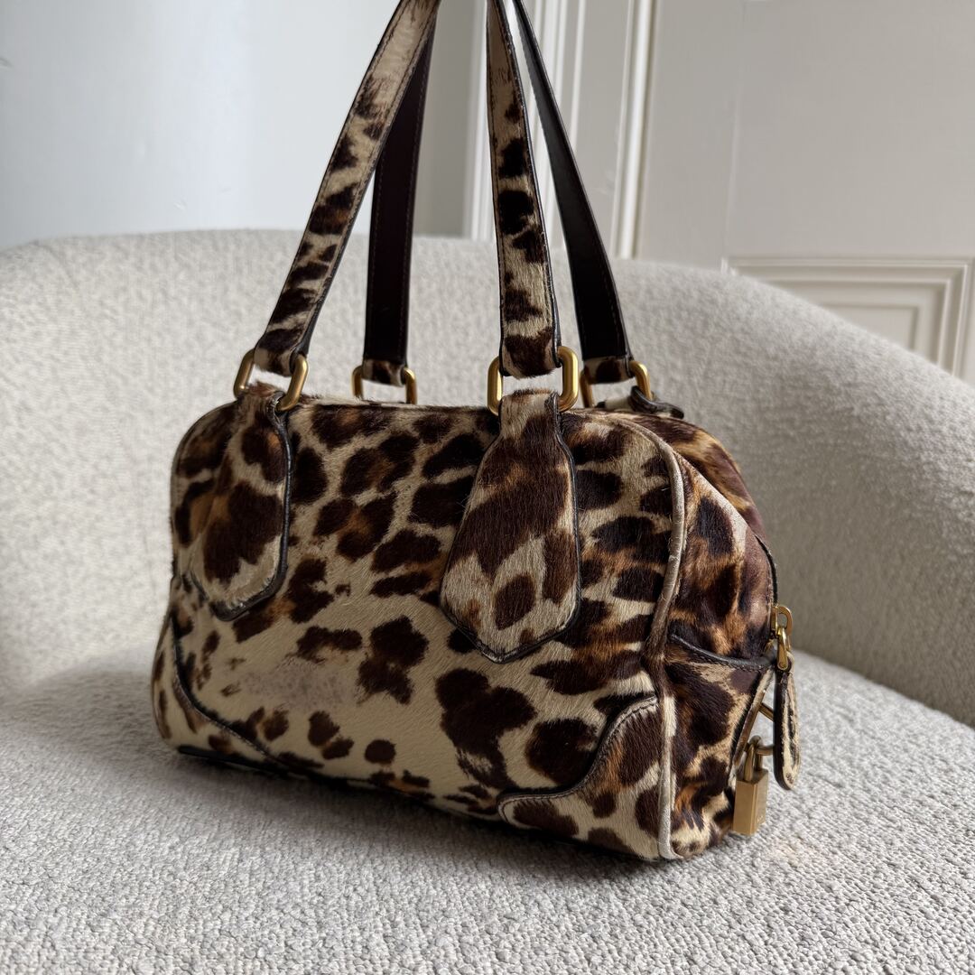 RARE Prada Leopard Print Calf Hair Shoulder Bag