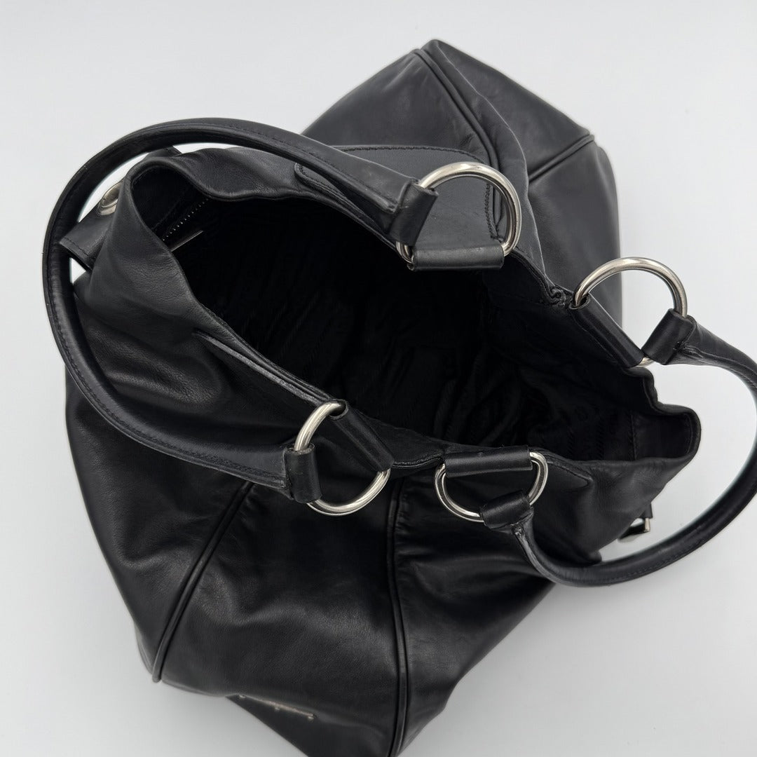 2002 Prada XL Moon Black Leather Shoulder Bag