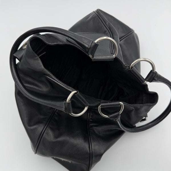 2002 Prada XL Moon Black Leather Shoulder Bag