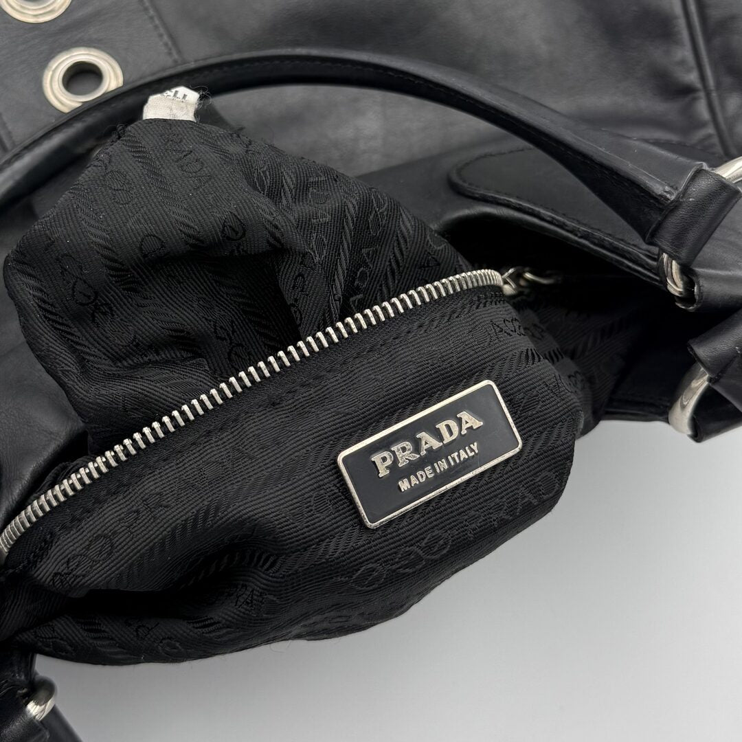 2002 Prada XL Moon Black Leather Shoulder Bag