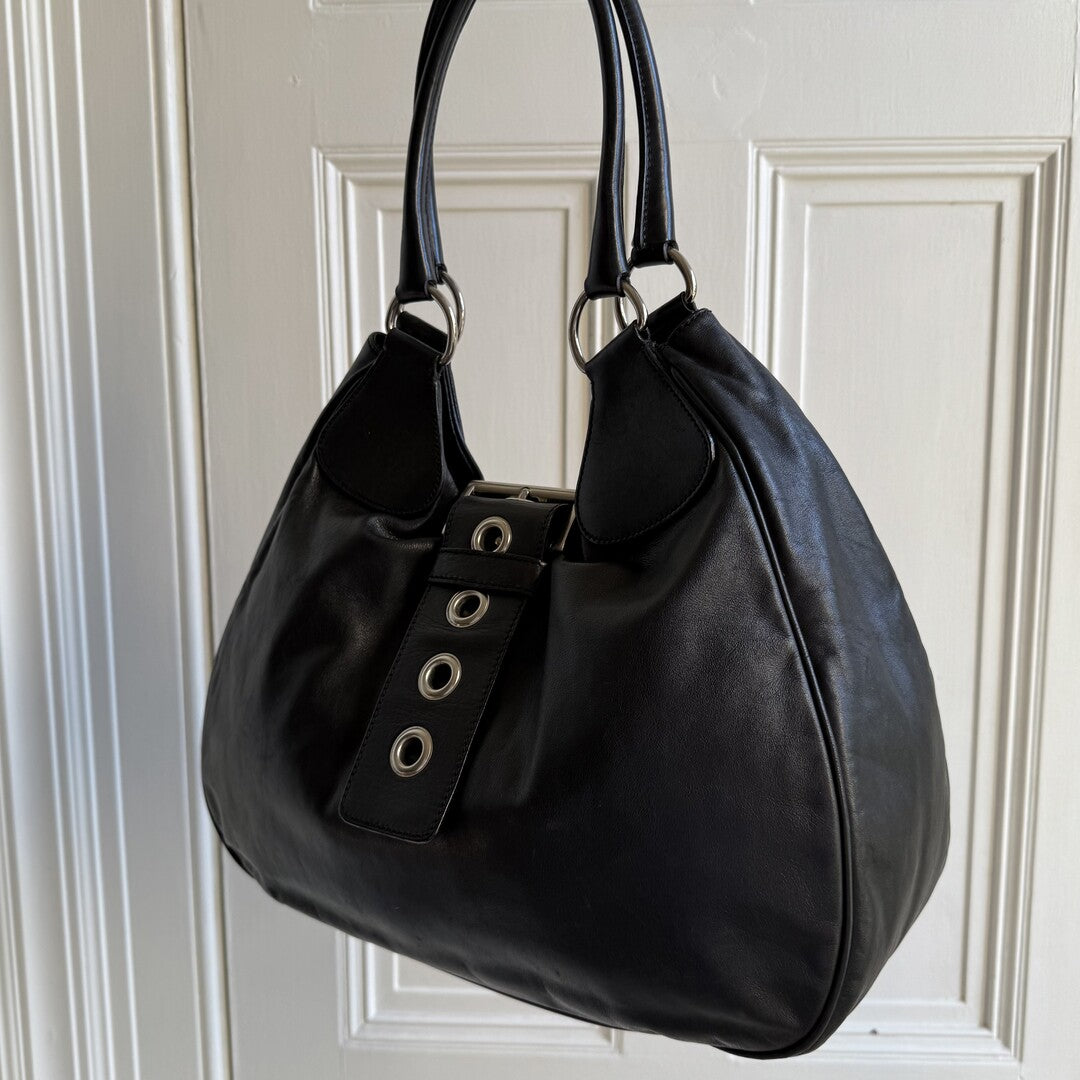 2002 Prada XL Moon Black Leather Shoulder Bag