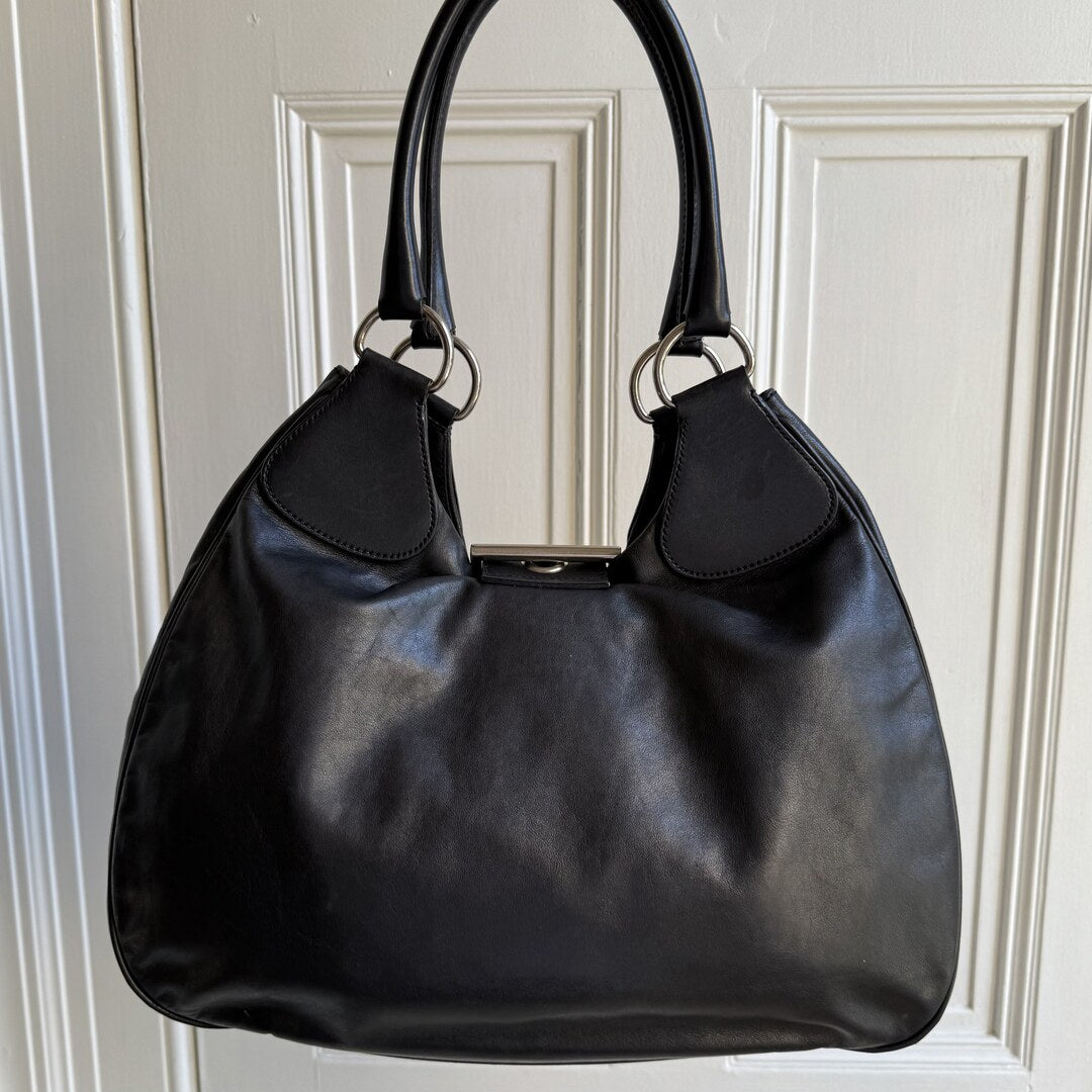 2002 Prada XL Moon Black Leather Shoulder Bag