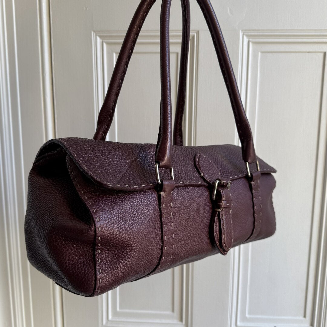 Fendi Selleria Bordeaux Leather Shoulder Bag