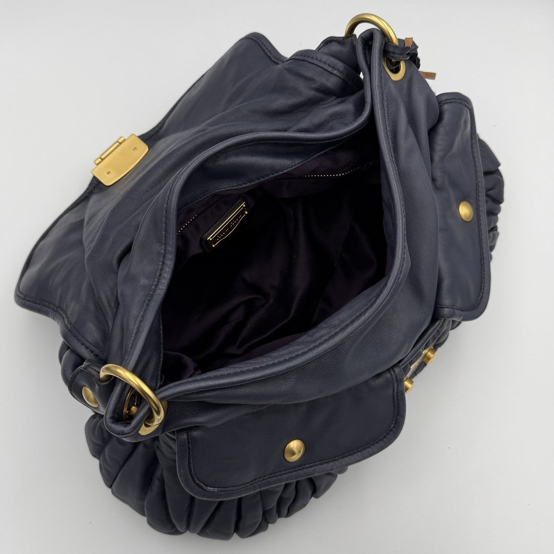 Miu Miu Matelasse Leather Navy Blue Shoulder Bag