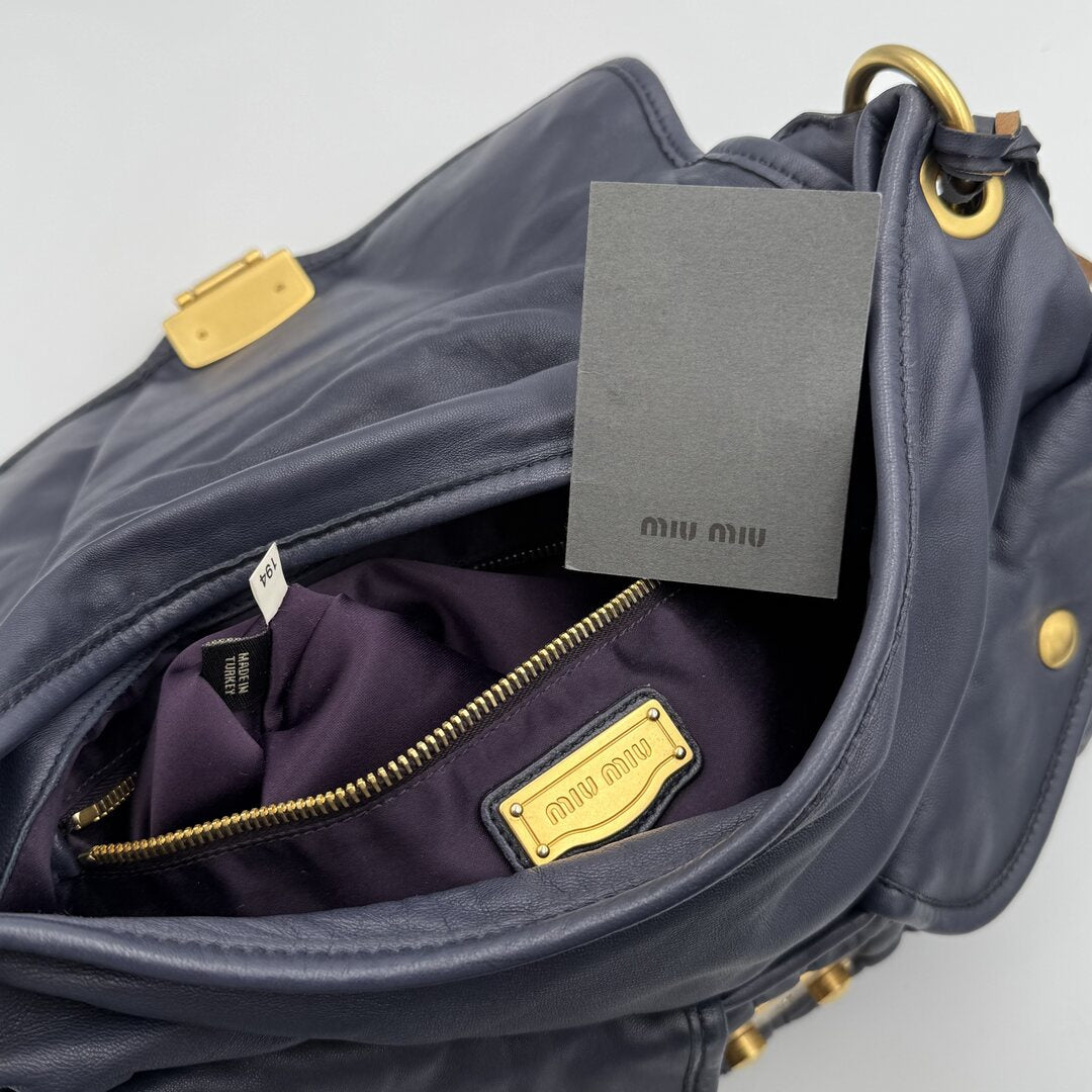 Miu Miu Matelasse Leather Navy Blue Shoulder Bag