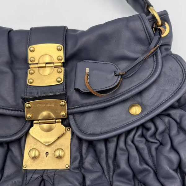 Miu Miu Matelasse Leather Navy Blue Shoulder Bag