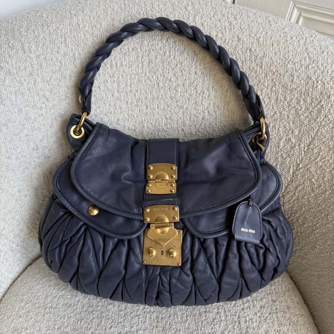 Miu Miu Matelasse Leather Navy Blue Shoulder Bag