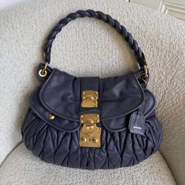 Miu Miu Matelasse Leather Navy Blue Shoulder Bag