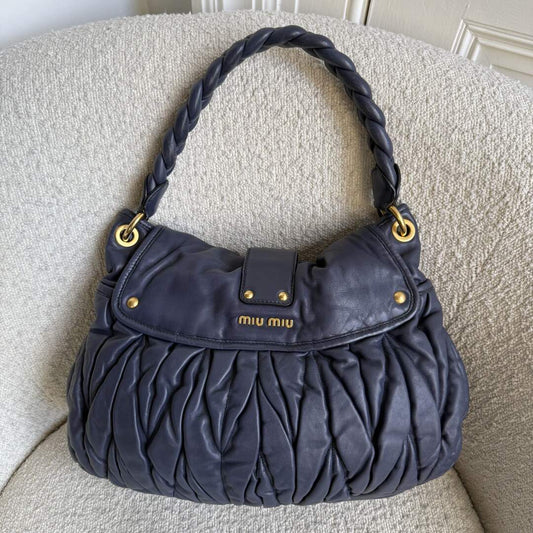 Miu Miu Matelasse Leather Navy Blue Shoulder Bag