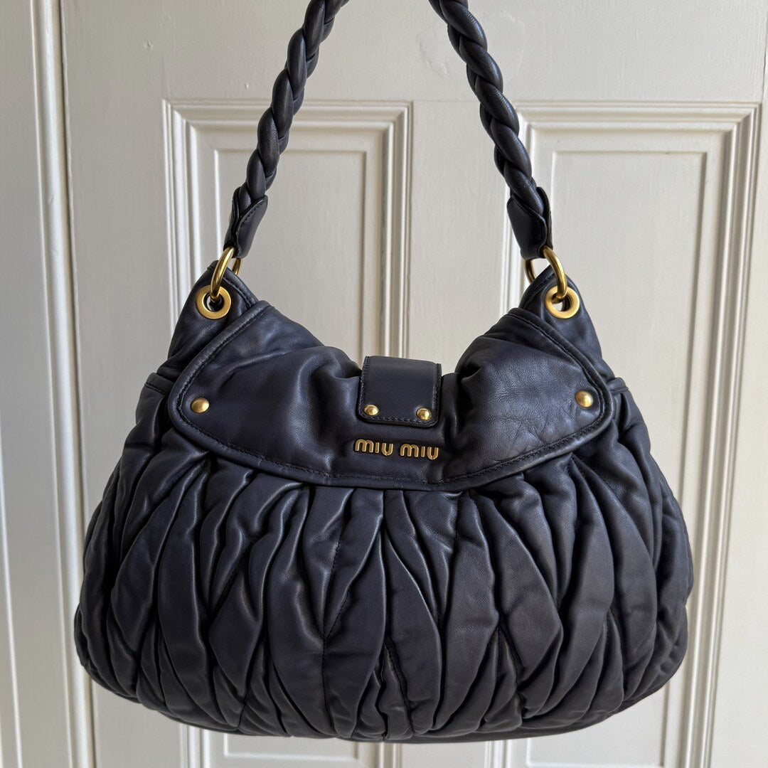 Miu Miu Matelasse Leather Navy Blue Shoulder Bag