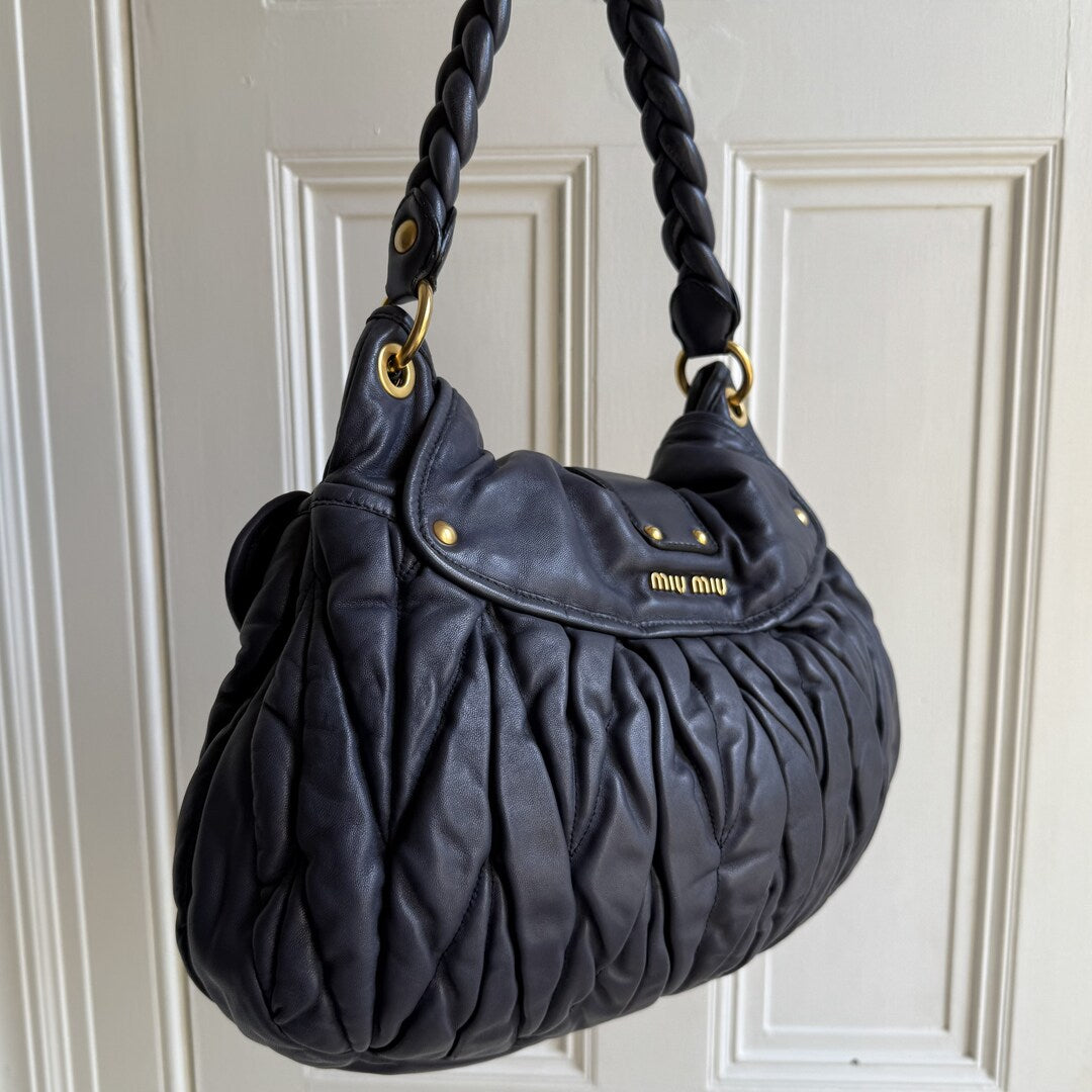Miu Miu Matelasse Leather Navy Blue Shoulder Bag