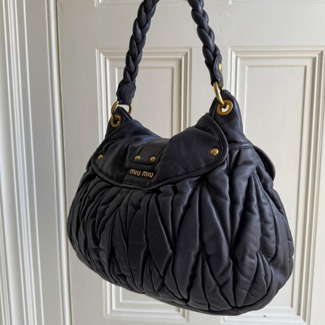 Miu Miu Matelasse Leather Navy Blue Shoulder Bag
