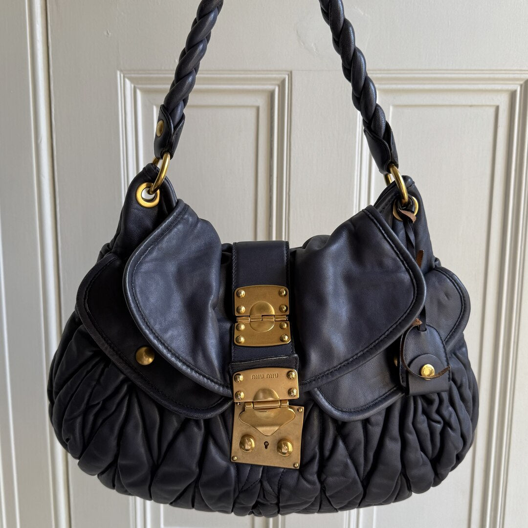 Miu Miu Matelasse Leather Navy Blue Shoulder Bag