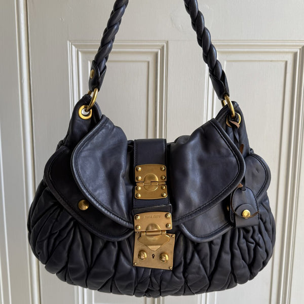 Miu Miu Matelasse Leather Navy Blue Shoulder Bag