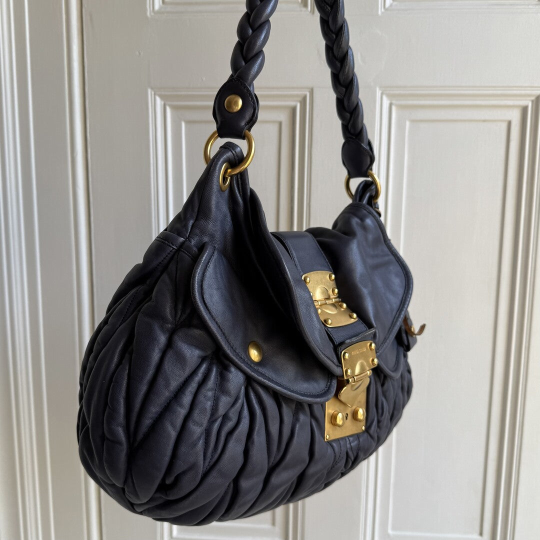 Miu Miu Matelasse Leather Navy Blue Shoulder Bag