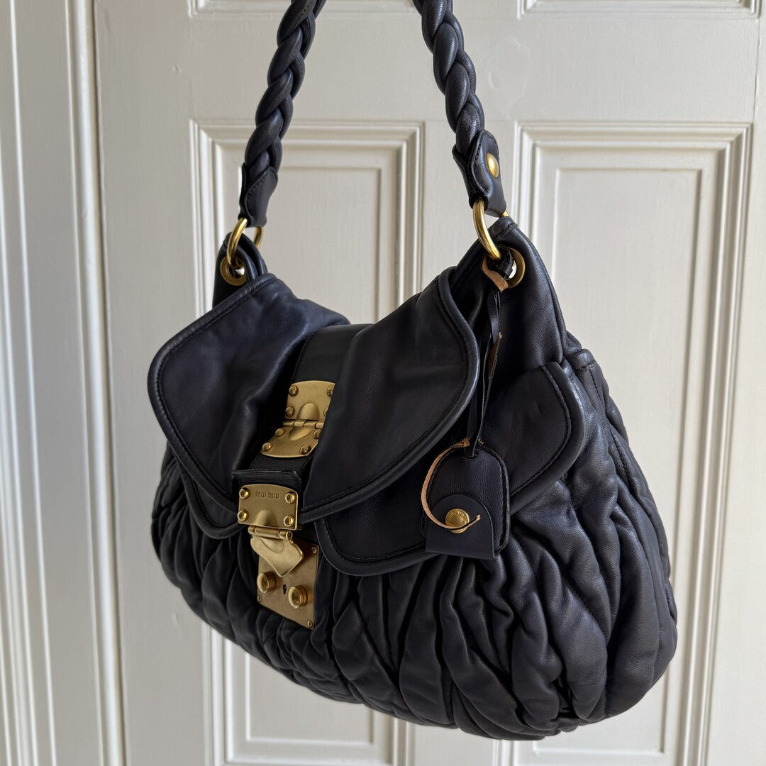 Miu Miu Matelasse Leather Navy Blue Shoulder Bag