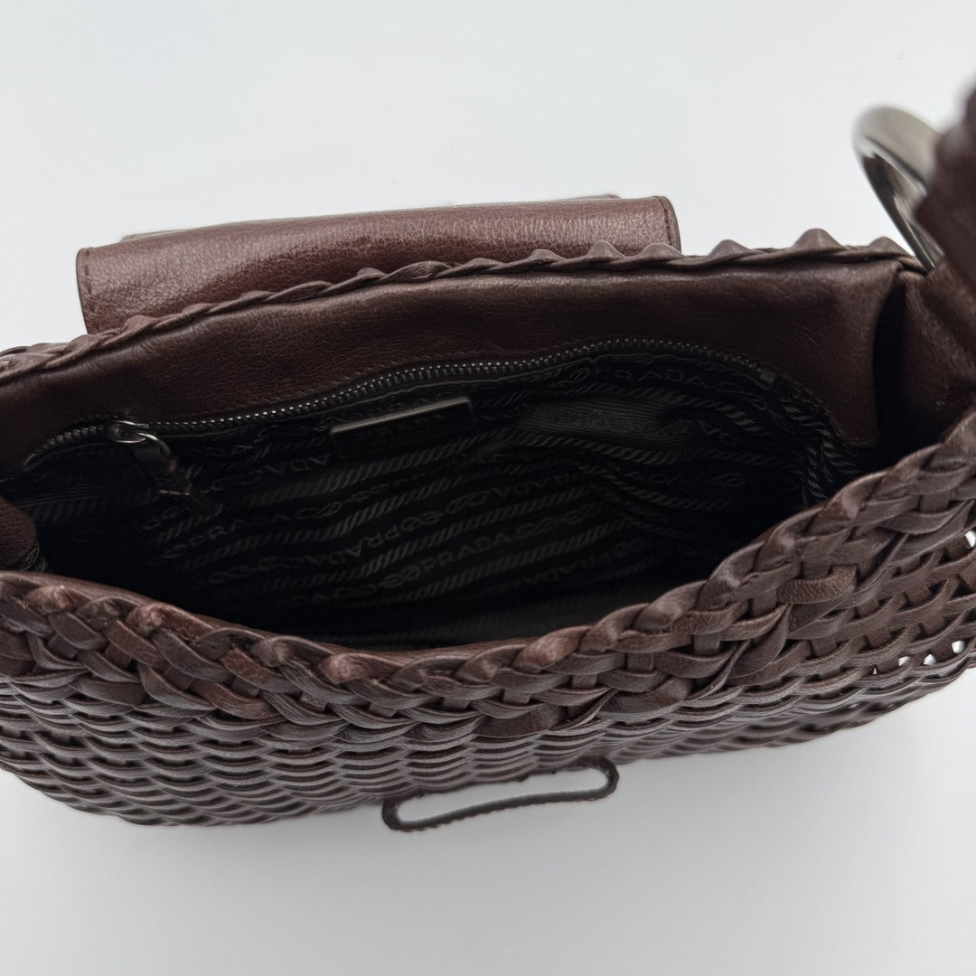 Prada Brown Leather Buckle Mini Shoulder Bag