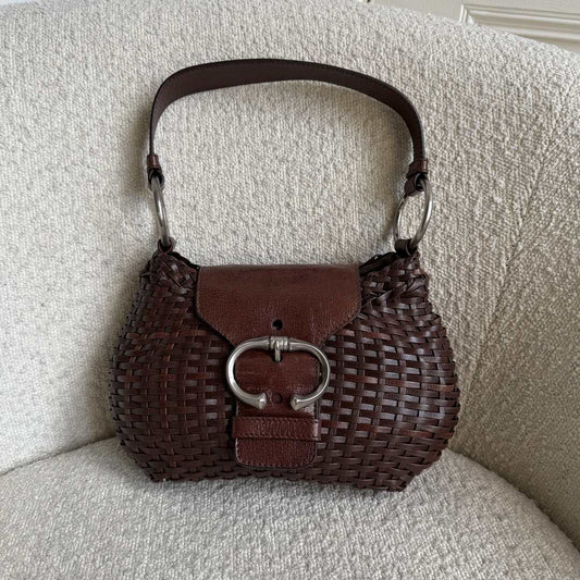 Prada Brown Leather Buckle Mini Shoulder Bag