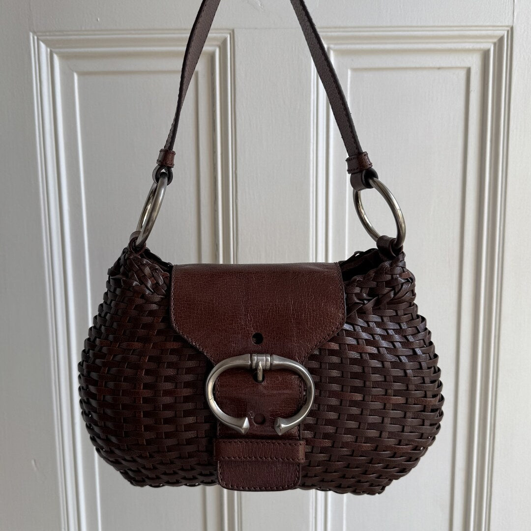 Prada Brown Leather Buckle Mini Shoulder Bag