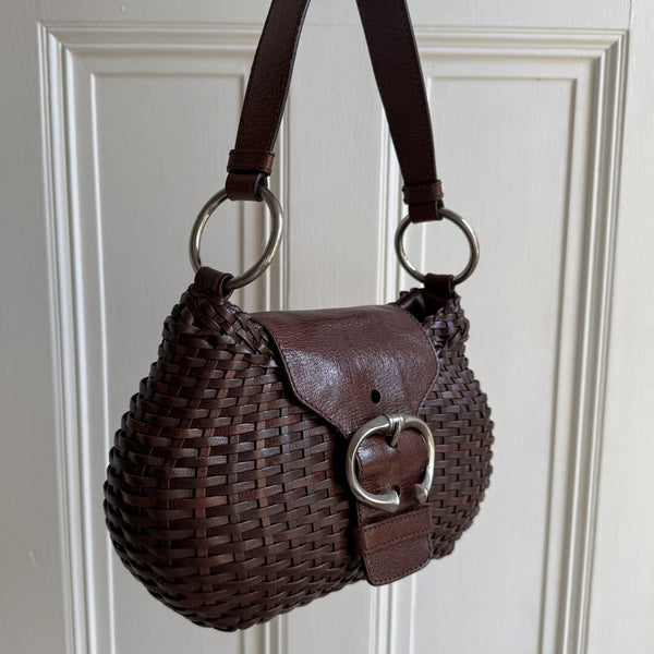 Prada Brown Leather Buckle Mini Shoulder Bag